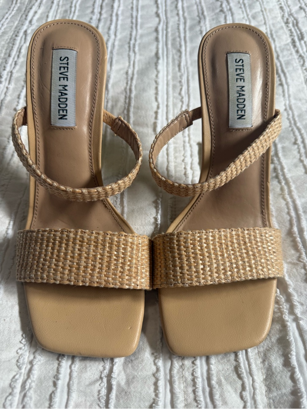 Steve Madden Beige Braided-Strap Slide Heels